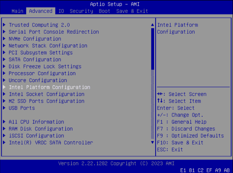 Intel platform configuration Intel platform configuration